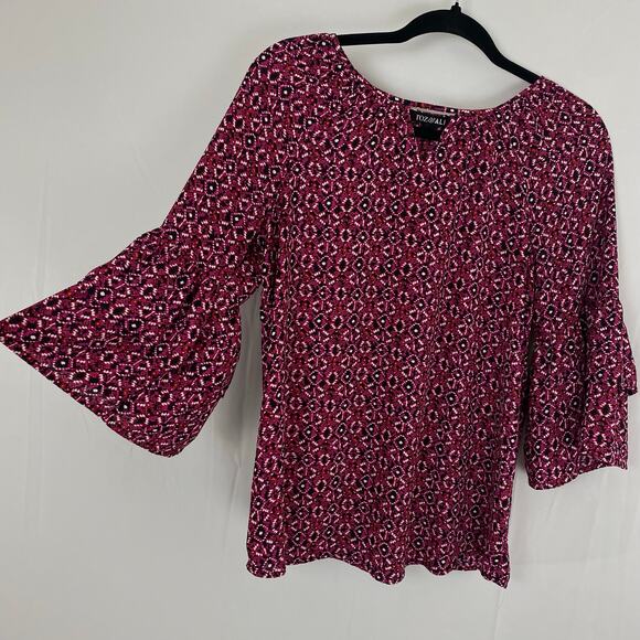 Roz & Ali XS Pink Abstract Print Bell Sleeve Blouse Lightweight Pullover Top - Picture 1 of 8